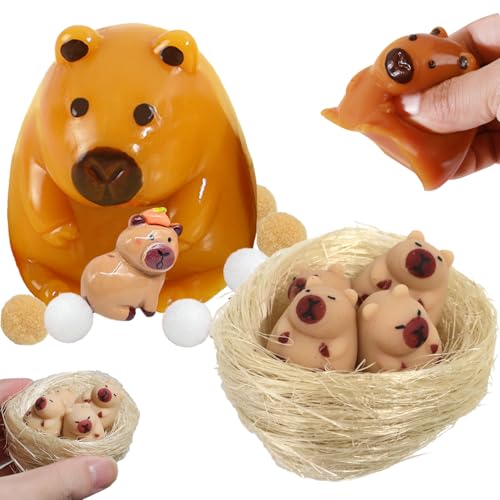 Graplan Taba Squishy Capybara, 1 Squeeze Spielzeug mit 4 Mini Squeeze Toys, Capybara Anti Stress Spielzeug, Gummitiere Fidget Toys für Kinder Erwachsene Geburtstag Geschenke Graplan Taba Squishy Capybara, 1 Squeeze Spielzeug mit 4 Mini Squeeze Toys, Capybara Anti Stress Spielzeug, Gummitiere Fidget Toys für Kinder Erwachsene Geburtstag Geschenke von Graplan