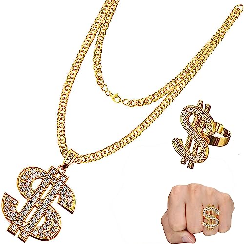 80er kostüm herren set Hip Hop Kostüm Kit Herren 90er Rapper Outfits 90s Rapper for Accessories 80er kostüm herren lustig Dollar Zeichen Ring Rapper kostüm herren Rapper Outfits für Erwachsene von Grasslandy