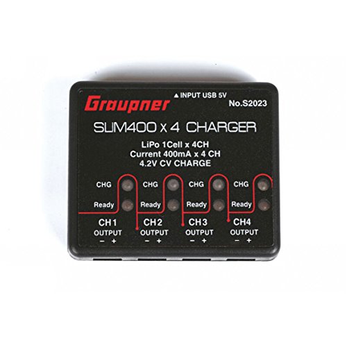 Graupner USB Ladegerät SLIM 400 x4 4x 1S 4,2V 400 - Batterieladegerät für Modellflugzeugbatterien mit USB-Kabel - Unisex von Graupner