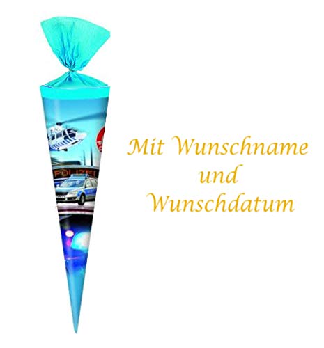 Schultüte mit gold gefärbter Gravur / Zuckertüte / Länge: 35cm / rund / "Polizei" Schultüte mit gold gefärbter Gravur / Zuckertüte / Länge: 35cm / rund / "Polizei" von Gravur by Livepac Office