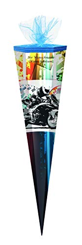 Schultüte mit schwarz gefärbter Gravur / Zuckertüte 85cm / eckig / "Motor-Bike" von Gravur by Livepac Office