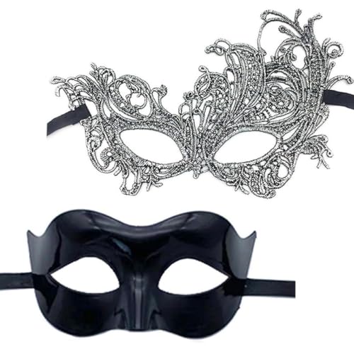 2 X Halloween Party Maske Für Damen Und Herren Maskerade Maske Halbe Gesichtsmaske Abend/Abschlussball Maske Spitzen Augenmaske Mardi Gras Maske 2 X Halbe Gesichtsmaske Geschenk Für Damen Und von Greabuy