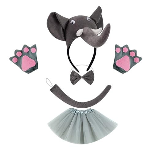 Greabuy 1/3/4/5 Elefantenkostüm für Kinder, Elefantenohren, Stirnband, Fliege, Schwanz, Tutus, Rock, Halloween, Tier, Cosplay Greabuy 1/3/4/5 Elefantenkostüm für Kinder, Elefantenohren, Stirnband, Fliege, Schwanz, Tutus, Rock, Halloween, Tier, Cosplay von Greabuy