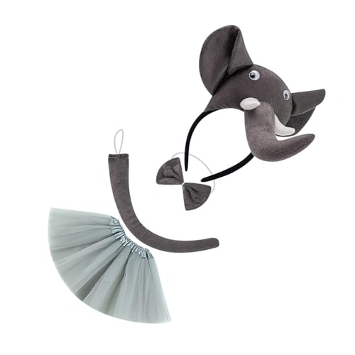 Greabuy 1/3/4/5 Elefantenkostüm für Kinder, Elefantenohren, Stirnband, Fliege, Schwanz, Tutus, Rock, Halloween, Tier, Cosplay Greabuy 1/3/4/5 Elefantenkostüm für Kinder, Elefantenohren, Stirnband, Fliege, Schwanz, Tutus, Rock, Halloween, Tier, Cosplay von Greabuy