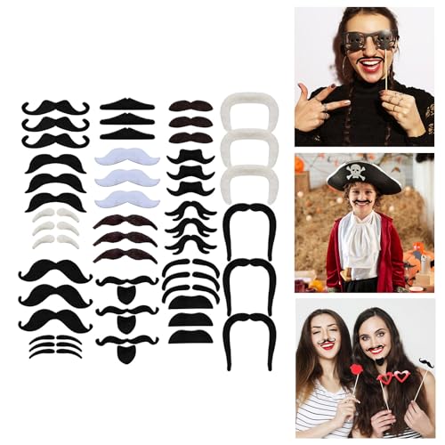 Greabuy 48 künstliche Bärte, Schnurrbärte, Halloween-Kostüm, Dekoration für Halloween, Weihnachten, Cosplay, selbstklebender Bart von Greabuy