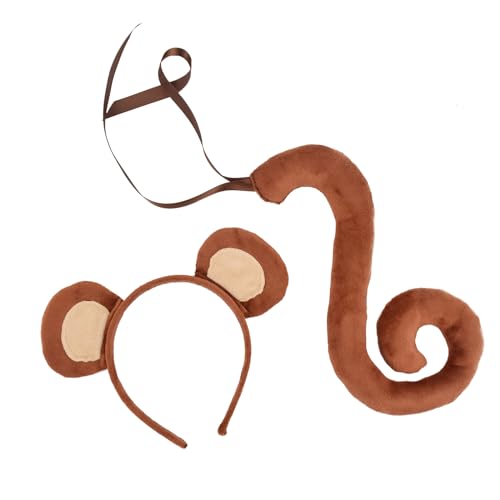 Greabuy Affenkostüm-Set, Affenohren, Schwanz, Plüschtier-Kostüm, Zubehör für Kinder, Halloween, Cosplay Greabuy Affenkostüm-Set, Affenohren, Schwanz, Plüschtier-Kostüm, Zubehör für Kinder, Halloween, Cosplay von Greabuy