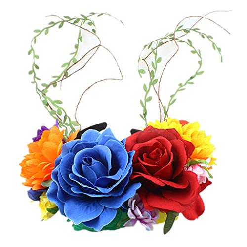 Greabuy Bunte Rosen-Kopfbedeckung mit langem Blumenhaarband, Foto-Requisiten, Kostüm, Halloween, Karneval, Maskerade, Zubehör, Halloween-Blumen-Haarband mit langem Greabuy Bunte Rosen-Kopfbedeckung mit langem Blumenhaarband, Foto-Requisiten, Kostüm, Halloween, Karneval, Maskerade, Zubehör, Halloween-Blumen-Haarband mit langem von Greabuy