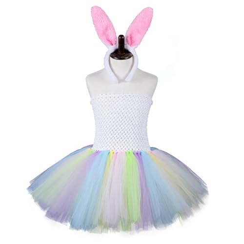 Greabuy Buntes trägerloses Kleid für Kinder und Mädchen, mit Ohren, Stirnband, Ostern, Halloween, Party, Cosplay-Kostüm Greabuy Buntes trägerloses Kleid für Kinder und Mädchen, mit Ohren, Stirnband, Ostern, Halloween, Party, Cosplay-Kostüm von Greabuy