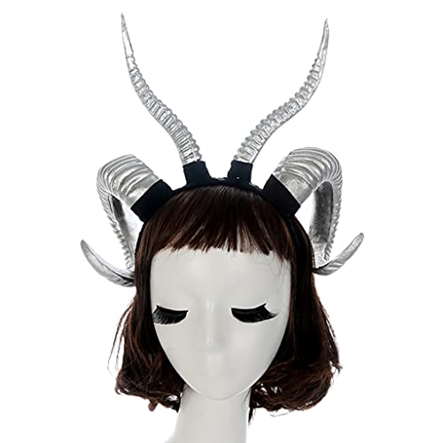 Greabuy Faux Sheep Horn Headwear Ox Hairband Non Slip Headpiece Photo Props Fancy Dress Halloween Carnival Accessories Halloween Headband von Greabuy