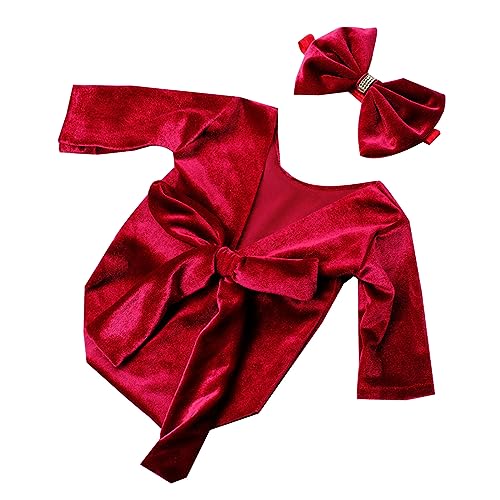 Greabuy Foto-Requisiten für Neugeborene, Schleife, Stirnband, rückenfrei, Overall, Posierende Kleidung, Baby-Fotografieanzug, Prinzessinnen-Body von Greabuy