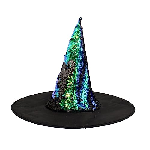 Greabuy Hexenhüte, Halloween-Kostüm, Zubehör für Halloween, Party-Dekorationen, Hut mit flackernden Pailletten für Maskerade, schwarzer Hut für Damen Greabuy Hexenhüte, Halloween-Kostüm, Zubehör für Halloween, Party-Dekorationen, Hut mit flackernden Pailletten für Maskerade, schwarzer Hut für Damen von Greabuy