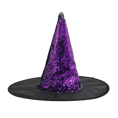 Greabuy Hexenhüte, Halloween-Kostüm, Zubehör für Halloween, Party-Dekorationen, Hut mit flackernden Pailletten für Maskerade, schwarzer Hut für Damen Greabuy Hexenhüte, Halloween-Kostüm, Zubehör für Halloween, Party-Dekorationen, Hut mit flackernden Pailletten für Maskerade, schwarzer Hut für Damen von Greabuy