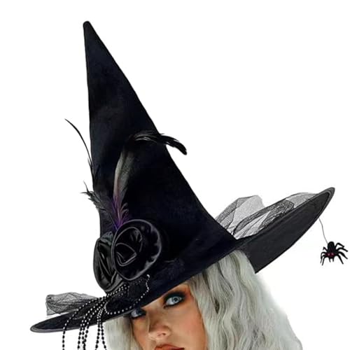 Greabuy Hexenhut für Damen, Zaubererhut, Cosplay, Party, Kopfbedeckung, Halloween-Kostüm, Karneval, Party, spitz, mit Perlenkette, Halloween-Hexenhut Greabuy Hexenhut für Damen, Zaubererhut, Cosplay, Party, Kopfbedeckung, Halloween-Kostüm, Karneval, Party, spitz, mit Perlenkette, Halloween-Hexenhut von Greabuy