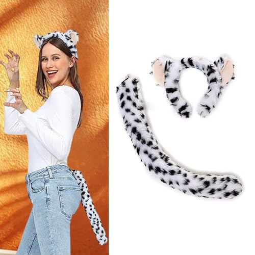 Greabuy Leoparden-Kostüm-Set, Leopardenohren, Schwanz, Fliege, Tutus, Rock, Tier-Kostüm, Zubehör, Halloween, Cosplay von Greabuy