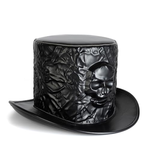 Greabuy Premium Zylinderhut im viktorianischen Stil mit Totenkopf-Muster, Halloween-Kostüm, Zaubererhut für Abschlussball, Event und Kostüm von Greabuy