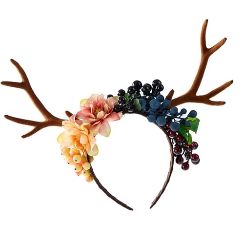 Greabuy Punk Floral Hirschgeweih Stirnbänder mit Beeren und Pilz Detail Haarband für Mottopartys von Greabuy