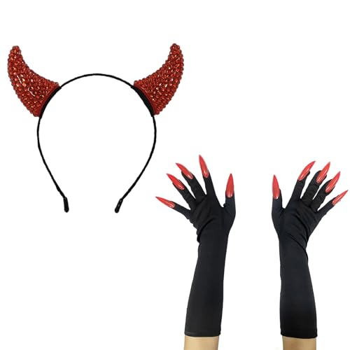 Greabuy Strass Teufelshorn Stirnbänder Halloween Kopfbedeckung Verstellbarer Haarreifen für Halloween Kostüm Greabuy Strass Teufelshorn Stirnbänder Halloween Kopfbedeckung Verstellbarer Haarreifen für Halloween Kostüm von Greabuy