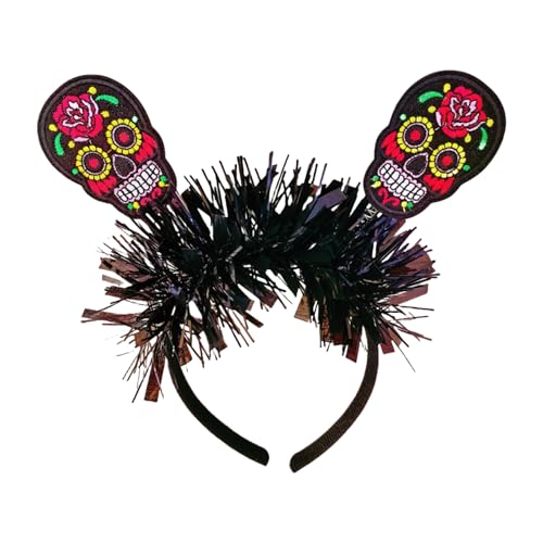 Greabuy Totenkopf-Haarband für Halloween, Festlichkeiten, Stirnband, Skelett, Haar-Accessoire, Party, unverzichtbar, Cosplay, Kopfbedeckung, schwarzer Haarreif von Greabuy