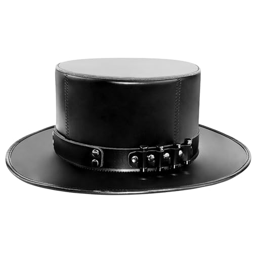 Greabuy Zylinder für Erwachsene, PU-Leder, Magier, Vintage, viktorianisch, Cosplay, Kostüm, Hut, Damen, Herren, Halloween-Party von Greabuy