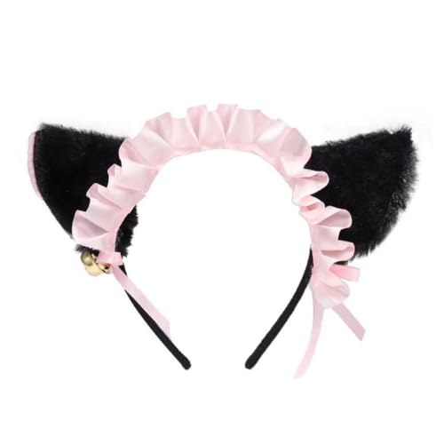 Zartes Katzenohren-Stirnband mit kleiner Glocke, plissiert, Spitze, Katzenform, Haarreif, Cosplay, Party, Kopfschmuck für Damen, Teenager, Cosplay-Stirnbänder für Damen, Cosplay-Stirnband, von Greabuy