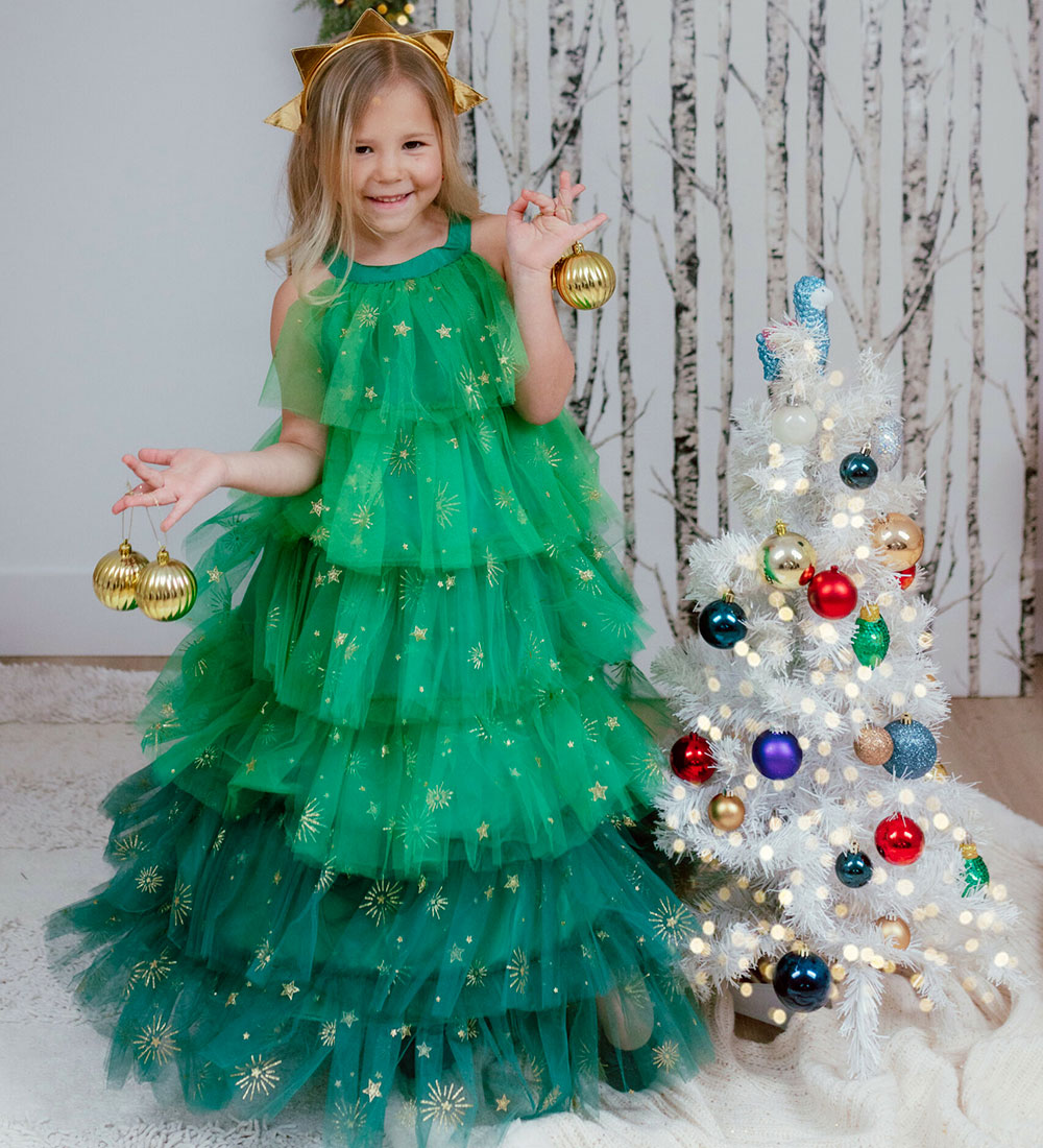 Great Pretenders Kostüm - Weihnachtsbaumkleid - Grün/Gold - Great Pretenders - 5-6 Jahre (110-116) - Kostüme von Great Pretenders
