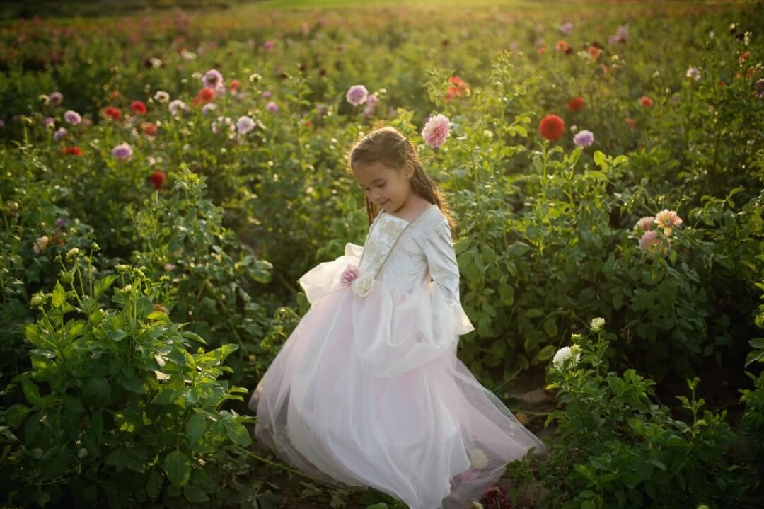 Prinzessinnenkleid Goldene Rose rosa/weiß – Kostüm Kinder 5-6 Jahre, Fasching Prinzessin von Great Pretenders