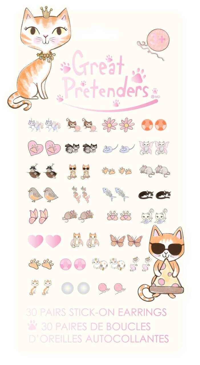 Sticker-Ohrringe – 30 Paar mit Kätzchen, Mäusen, Pfötchen & mehr von Great Pretenders
