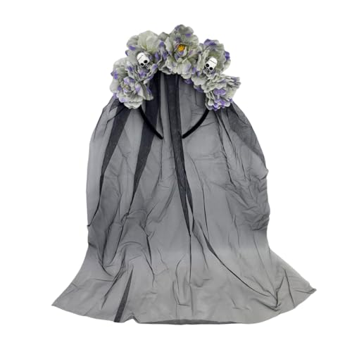 GreatRise Halloween Stirnband mit Totenkopf, Blüten und Schleier, Tag der Toten Haarreif Gothic Brautschleier Kopfschmuck Blumen-Haarschmuck Halloween Kleidung Accessoires für Kinder Damen Grau GreatRise Halloween Stirnband mit Totenkopf, Blüten und Schleier, Tag der Toten Haarreif Gothic Brautschleier Kopfschmuck Blumen-Haarschmuck Halloween Kleidung Accessoires für Kinder Damen Grau von GreatRise