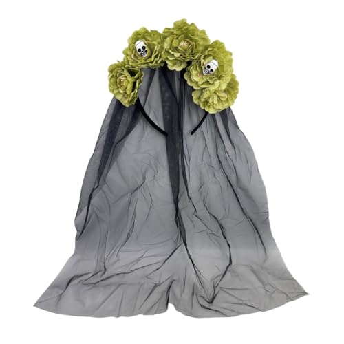 GreatRise Halloween Stirnband mit Totenkopf, Blüten und Schleier, Tag der Toten Haarreif Gothic Brautschleier Kopfschmuck Blumen-Haarschmuck Halloween Kleidung Accessoires für Kinder Damen Grün GreatRise Halloween Stirnband mit Totenkopf, Blüten und Schleier, Tag der Toten Haarreif Gothic Brautschleier Kopfschmuck Blumen-Haarschmuck Halloween Kleidung Accessoires für Kinder Damen Grün von GreatRise