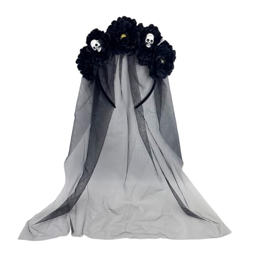 GreatRise Halloween Stirnband mit Totenkopf, Blüten und Schleier, Tag der Toten Haarreif Gothic Brautschleier Kopfschmuck Blumen-Haarschmuck Halloween Kleidung Accessoires für Kinder Damen Schwarz GreatRise Halloween Stirnband mit Totenkopf, Blüten und Schleier, Tag der Toten Haarreif Gothic Brautschleier Kopfschmuck Blumen-Haarschmuck Halloween Kleidung Accessoires für Kinder Damen Schwarz von GreatRise