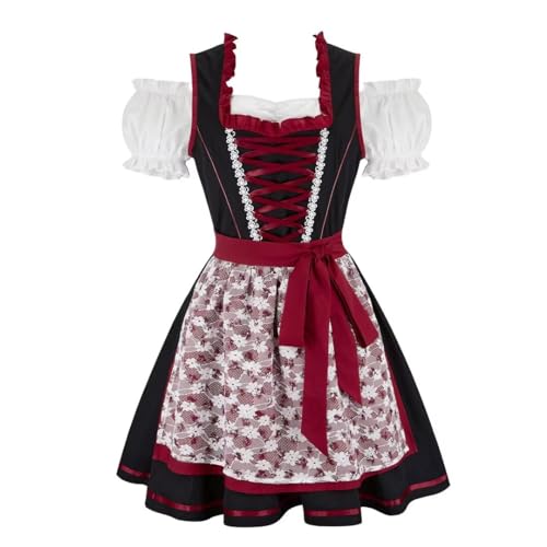 Grebrafan Dirndl Damen Midi Trachten Kleid Oktoberfest Outfit 3 Teilig Schwarz Medium von Grebrafan