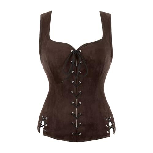 Grebrafan Renaissance Weste Damen Pirat Mittelalter Kleidung Kostüm Steampunk Viking Cosplay Top (EUR(30-32) XS, Dunkelbraun) von Grebrafan