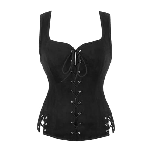 Grebrafan Renaissance Weste Damen Pirat Mittelalter Kleidung Kostüm Steampunk Viking Cosplay Top (EUR(38-40) XL, Schwarz) von Grebrafan