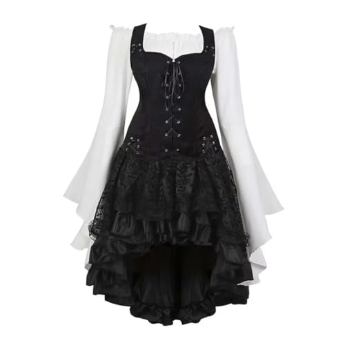 Grebrafan Weste Damen Piraten Kostüm Carnival Frauen Burlesque Renaissance Viking Costume (EUR(38-40) XL, Schwarz) von Grebrafan