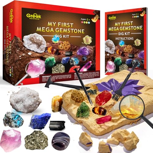 Greek Science Mein erstes Mega ausgrabungsset für Kinder, 15 echte Kristalle und Edelsteine ausgraben, STEM Wissenschaft Spielzeug Geschenk für Jungen und Mädchen Greek Science Mein erstes Mega ausgrabungsset für Kinder, 15 echte Kristalle und Edelsteine ausgraben, STEM Wissenschaft Spielzeug Geschenk für Jungen und Mädchen von Greek Science