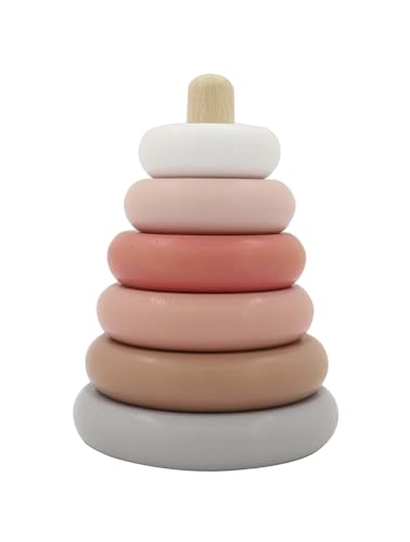 Green Rhino Stapelturm für Kinder aus Holz | Lern-Spielzeug aus Holz | für Babys & Kleinkinder | rosa Pastellfarben | kindgerecht Lernen | fördert die Feinmotorik | in Geschenkverpackung | ca 13cm von Green Rhino