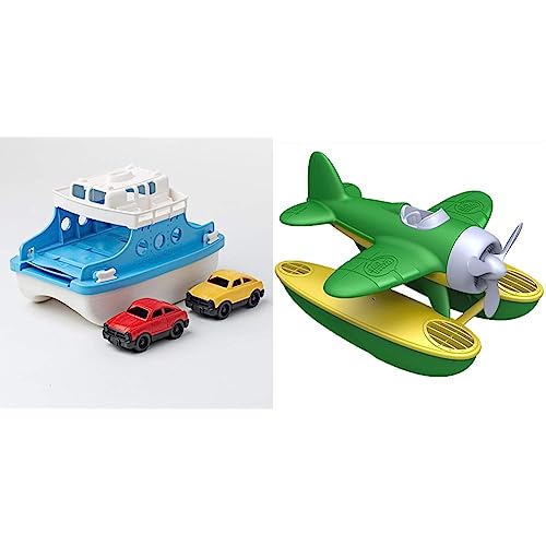 Green Toys 8601038 Fährschiff mit 2 Mini-Autos, Badewannenspielzeug & 8601029 Wasserflugzeug, Badewannenspielzeug, nachhaltiges Badespielzeug für Kinder ab 12 Monaten von Green Toys