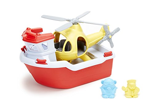 Green Toys 8601155, Rettungsboot und Hubschrauber, 4-teilig, Badewannenspielzeug, nachhaltiges Badespielzeug für Kinder ab 24 Monaten von Green Toys