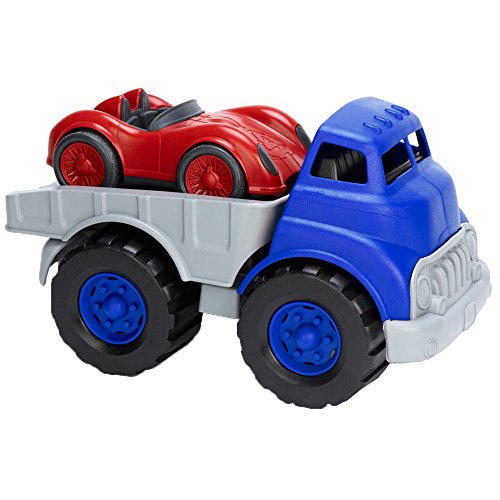 Green Toys 8671481, Tieflader mit Rennwagen, Transporter LKW, Abschleppwagen, nachhaltiges Spielfahrzeug für Kinder ab 12 Monaten von Green Toys