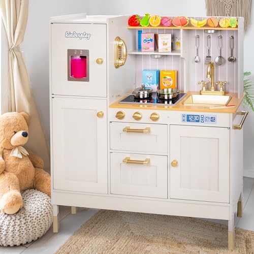 Green series Große Kinderküche Holz | Spielküche Holz für Kinder - Zwei Höhenstufen 89 cm und 103 cm, LED-Beleuchtung, Zubehör | Kinderküche mit Licht und Sound, GS0060-1 von Green series