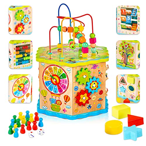 Green series Motorikwürfel | Motorikspielzeug ab 1 Jahr - Modernes Activity Center Baby | Motorikwürfel Holz | Activity Würfel Baby mit Steckspiel und Motorikschleife | Motorikwürfel Baby model GS1105 von Green series