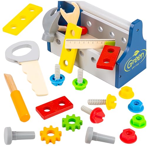 Green series Werkzeugkiste Werkzeugkasten Kinder mit 22 TLG - Werkzeugkoffer Kinder Holz Zubehör aus Holz | Holzwerkzeug Kinder, Grau-Blue, GS4697 Green series Werkzeugkiste Werkzeugkasten Kinder mit 22 TLG - Werkzeugkoffer Kinder Holz Zubehör aus Holz | Holzwerkzeug Kinder, Grau-Blue, GS4697 von Green series