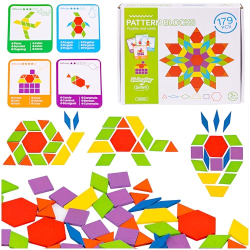 Kinder Holzpuzzle Set 179 Teile – Montessori Lernspielzeug ab 3 Jahre | Tangram Puzzle, Logikspiel mit Karten & Beutel | Buntes Geometrie Spielzeug für Jungen & Mädchen, Geschenkidee Kinder Holzpuzzle Set 179 Teile – Montessori Lernspielzeug ab 3 Jahre | Tangram Puzzle, Logikspiel mit Karten & Beutel | Buntes Geometrie Spielzeug für Jungen & Mädchen, Geschenkidee von Green series