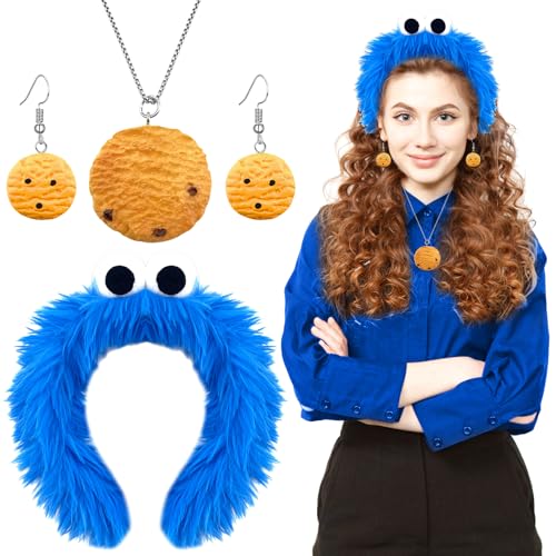 GreenYeah Cookie Monster Haarreif, Haarreif Monster Blau, Cookie Halskette, Cookie Ohrringe, Krümelmonster Stirnband mit Kulleraugen, Damen Kinder Kostüm Karneval, Fasnacht Motto Cosplay Accessories GreenYeah Cookie Monster Haarreif, Haarreif Monster Blau, Cookie Halskette, Cookie Ohrringe, Krümelmonster Stirnband mit Kulleraugen, Damen Kinder Kostüm Karneval, Fasnacht Motto Cosplay Accessories von GreenYeah