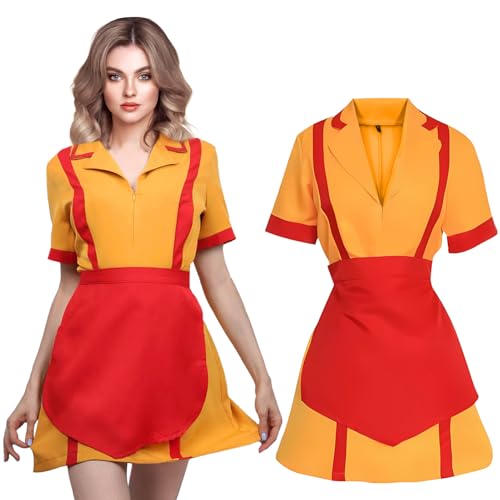 GreenYeah Broke Girls Kostüm, Damen Kellnerin Kostüm, Diner Girl Kostüm, Diner Uniform mit Schürze, Damen Kellnerin Kostüm mit Schürze für Karneval, Fasching, Fasnacht Motto Cosplay Kostüm (M) von GreenYeah
