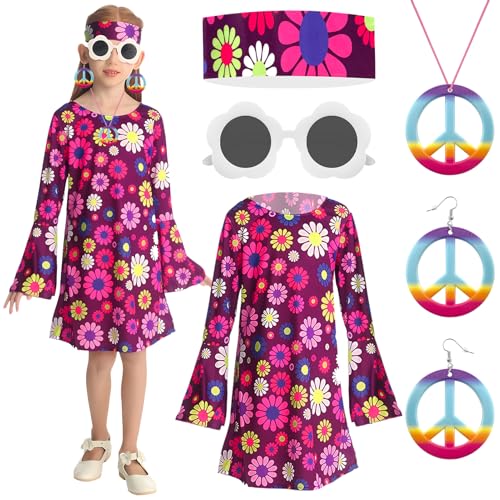 GreenYeah Hippie Kostüm Mädchen, Hippie Kostüm Kinder, Hippie-Kleid Mädchen, Mädchen Hippie 70er Jahre Kleid mit Hippie Kleid, Stirnband, Brille, Halskette, Ohrringe, Karneval Mädchen Kostüm (C-L) GreenYeah Hippie Kostüm Mädchen, Hippie Kostüm Kinder, Hippie-Kleid Mädchen, Mädchen Hippie 70er Jahre Kleid mit Hippie Kleid, Stirnband, Brille, Halskette, Ohrringe, Karneval Mädchen Kostüm (C-L) von GreenYeah