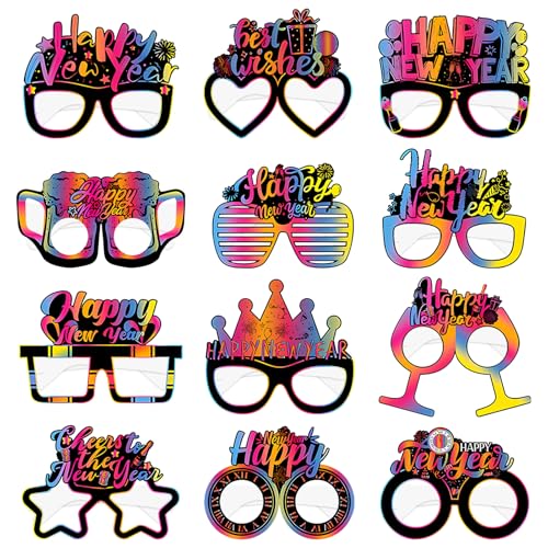 GreenYeah Silvester Partybrille, 12 Stück Frohes Neues Jahr Brillen 2026, Lustige Papier Brillen, Happy New Year Partybrillen, Requisite für NeuJahr Partyzubehör Deko (Silvester) von GreenYeah