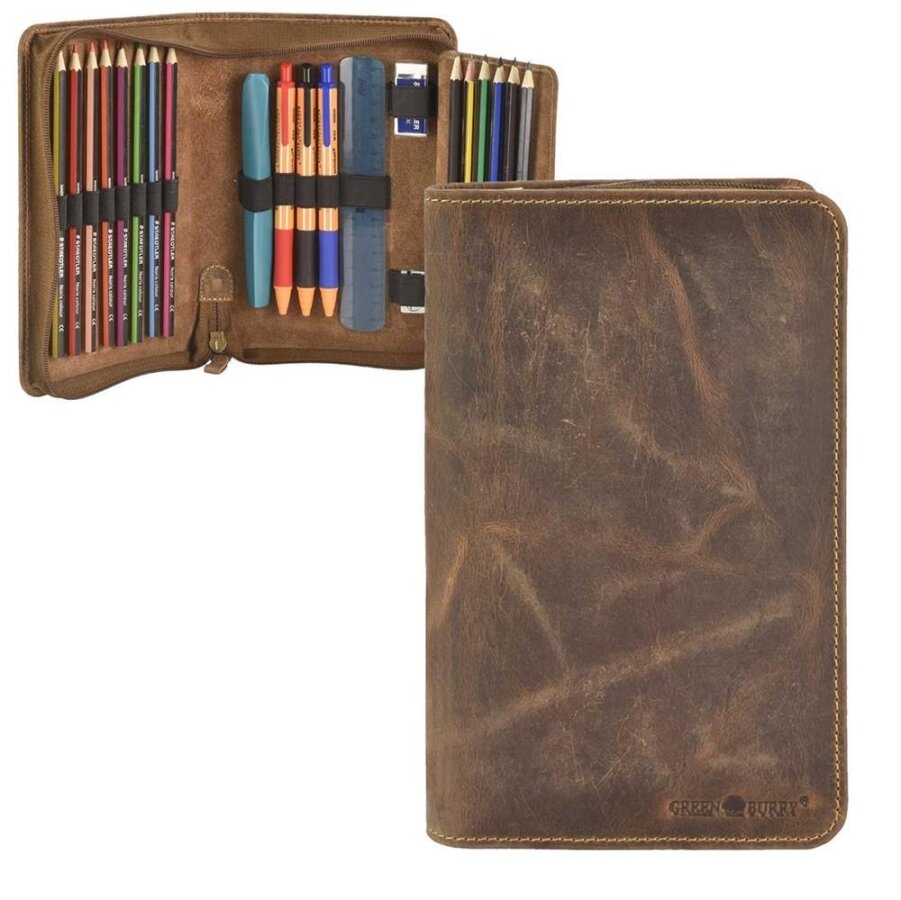 Stiftetui Leder 1 Klappe antikbraun | Greenburry Vintage Mäppchen mit 17 Schlaufen. Kompakter Organizer für Stifte und Lineal mit Reißverschluss. Stiftetui Leder 1 Klappe antikbraun | Greenburry Vintage Mäppchen mit 17 Schlaufen. Kompakter Organizer für Stifte und Lineal mit Reißverschluss. von Greenburry