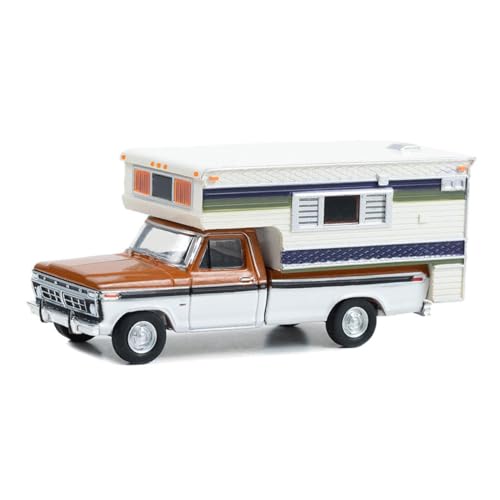 Greenlight 1/64 1976 Ford F-250 mit großem Wohnmobil, Nectarine & Weiß, Hobby-Exklusiv, Camper Special Serie, Metallgehäuse, Erwachsene, Unisex, Sammler, 9,5 cm L x 5,1 cm H x 3,8 cm B von Greenlight