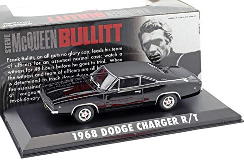 Greenlight Dodge Charger R/T Steve McQueen Bullitt 1968 1:43 Schwarz Plastik Modellautoskulptur von Greenlight